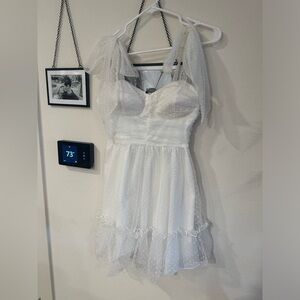 White bridal bow mini dress